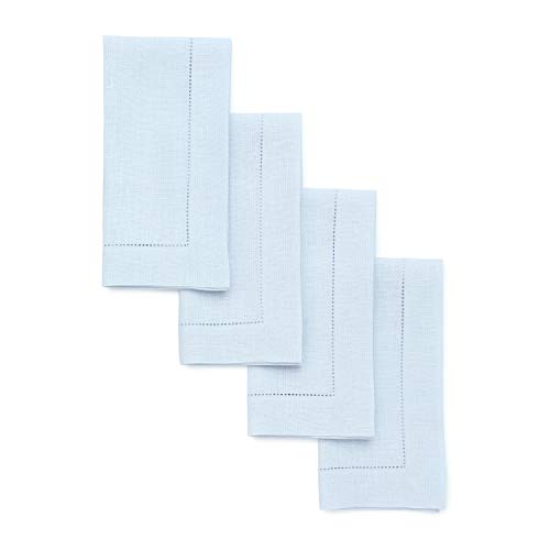 Solino Home 100% Pure Linen Dinner Napkins Light Blue, 20 x 20 in, Set of 4 | Classic Hemstitch Cloth Napkins for everyday meals and hosting, hand hemstitched borders, artisan crafted, OEKO-TEX Certified - color: 07: Light Blue, size: 20" x 20" (Set of 4)