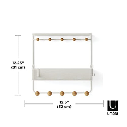 Umbra Estique Entryway Organizer Storage Solution with Cubby Bin, Shelf and Hooks for Keys, Mail, Glasses, Wallet, Purse, Hat, and More, White - size: Large