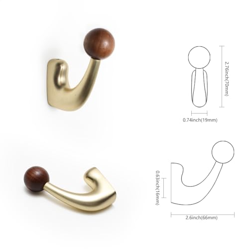 wall-Mounted Light Luxury Coat Hooks, Used for Hanging Coats, Hats, Scarves and Towels, Suitable for Entrance Halls, bathrooms and bedrooms (2, 7110Copper Wire Drawing + Walnut Wood) - color: 7110Copper wire drawing + walnut wood