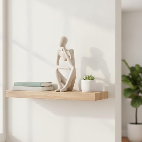 Modern Abstract Resin Human Figure Sculpture, Beige Minimalist Art Statue for Home Office Desk Shelf Decor - size: 8.66 x 3.15 x 11.81 in