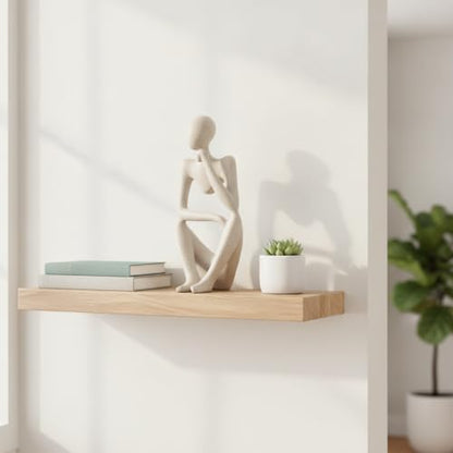 Modern Abstract Resin Human Figure Sculpture, Beige Minimalist Art Statue for Home Office Desk Shelf Decor - size: 8.66 x 3.15 x 11.81 in