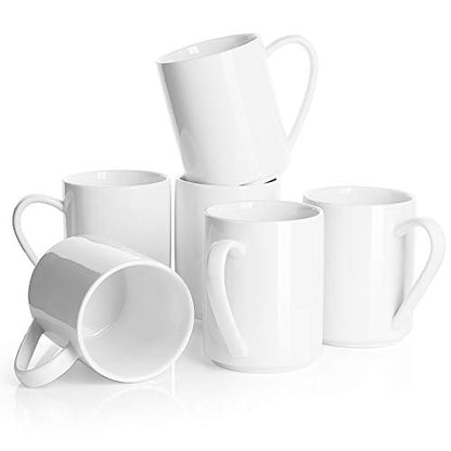 Sweese White Coffee Mug, Porcelain 11 Oz Coffee Mugs Set of 6, Ceramic Coffee Cups with Handle for Coffee, Tea, Cocoa, Cappuccino, Latte and Mulled Drinks - color: White