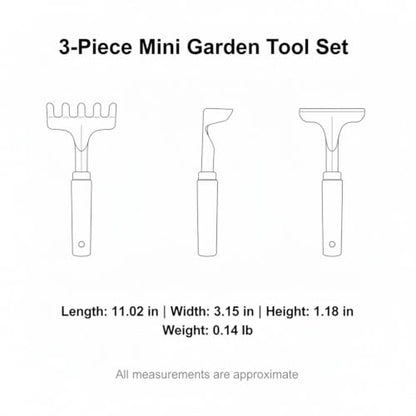 3-Piece Mini Garden Tool Set with Beech Wood Handles and Iron Heads for Indoor Plants, Succulents, and Small Pots - size: 11.02 x 3.15 x 1.18 in