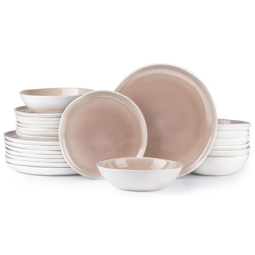 AmorArc Ceramic Dinnerware Sets for 8, 24Pcs Plates and Bowls Sets Dishes | Stoneware Handmade Reactive Glaze Dinner Set, Highly Scratch Resistant | Dishwasher & Microwave Safe Dishware - color: Pink, size: Service for 8(24Pcs)