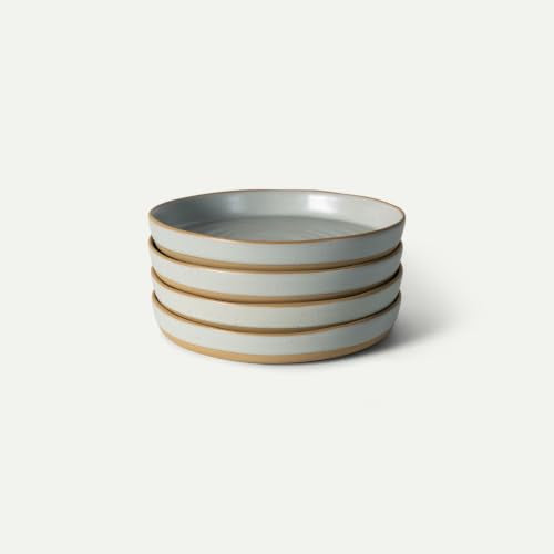 Mora Medium Dishes Set of 4, 35oz Ceramic Pottery Pasta Plate/Wide Bowls - Microwave, Oven and Dishwasher Safe - Mist - color: Mist