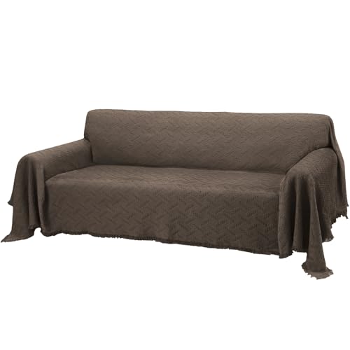 Rose Home Fashion Geometrical Throw Sofa Cover Blanket, Washable Couch Covers for 3 Cushion Couch Sofa Pet Friendly, Furniture Protector for Dogs (Small, Chocolate) - color: Chocolate, size: Small