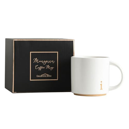 COLLECTIVE HOME Ceramic Coffee Mug, 15 oz Monogram Cup with Gift Box(I) | Dishwasher Safe, Engraved Gold Letter , Personalized Housewarming Birthday Present, Christmas Thanksgiving Mothers Day Gifts - color: gold-i