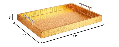 American Atelier Alligator Tray with Metal Handles, Gold - color: Gold