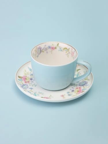 Porcelain Set of 2 Pastel Cups 8 oz with Saucers 5.75", Glamour by Marsseus Collection, Gift Box, Floral motif - color: Floral motif-4