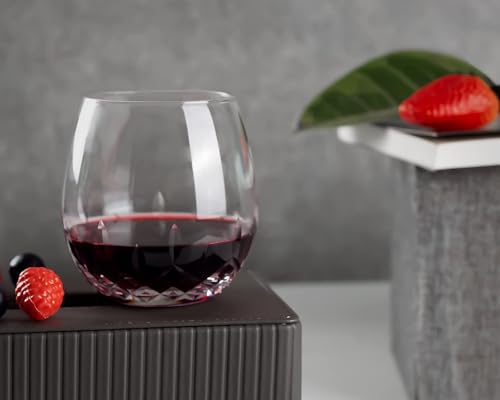 SHOSHIN Hand Cut Stemless Wine Glasses Lead-free Crystal Drinking Glass (15 Oz, Set of 4) | Hand-cut crystal stemless wine glasses with brilliant clarity, refined design, and versatile 15 oz capacity - color: Classic set of 4
