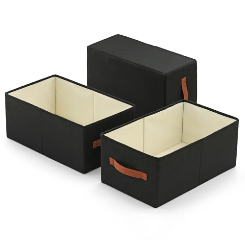 linen closet organizers and storage, 3 Pack Large Storage Baskets, Washable, Clothing Storage Bins with Handle, Closet Organizer for Storage Sweater,Sheets (Black, 18½"x11 x8½) - color: Black, size: 18½"x11"x8½"