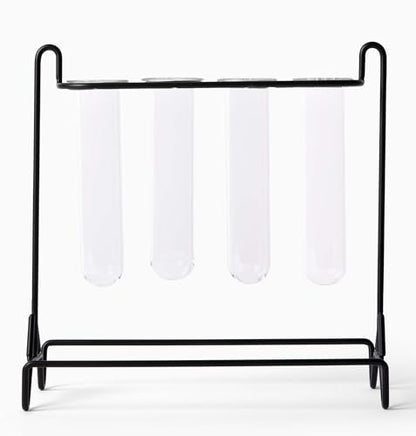 Grace River Propagation Station, Iron & Glass Planter, 8x8x8 inches, 4 Test Tubes, Indoor & Outdoor - color: Black