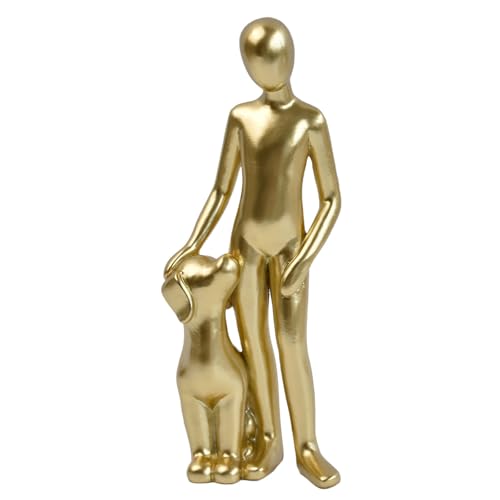 Dog Sculpture Home Decor - Cute Man and Dog Statue Decoration | Modern Home Decoration Figurine for Living Room Office Shelf Desk Coffee Table Decor-Gold-Standing - color: Gold, size: 2.16*1.57*6.49 in