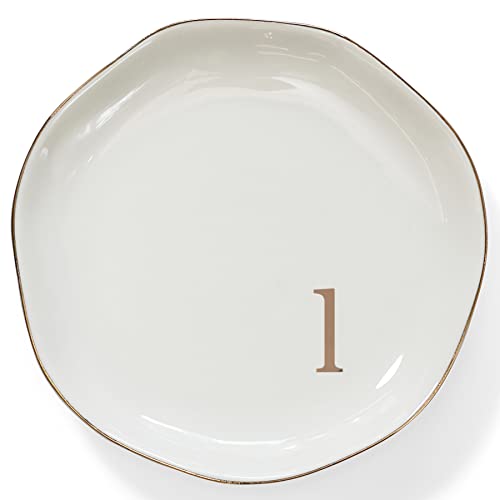 Initials Ring Dsih Jewery Tray with Personalized L-Monogrammed Engagement Wedding Gifts for Friends,Sister,Birthday Christmas Gifts for Women,Ceramic White - style: l