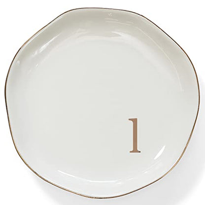 Initials Ring Dsih Jewery Tray with Personalized L-Monogrammed Engagement Wedding Gifts for Friends,Sister,Birthday Christmas Gifts for Women,Ceramic White - style: l