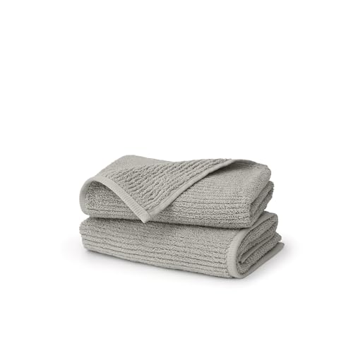 BOLL & BRANCH Turkish Ribbed Hand Towel Set, Pewter | Set of 2 - 100% Organic Turkish Cotton - Soft Absorbent Quick Dry Luxury Spa Hand Towels, Textured Rib Weave - color: Pewter, style: Turkish Ribbed
