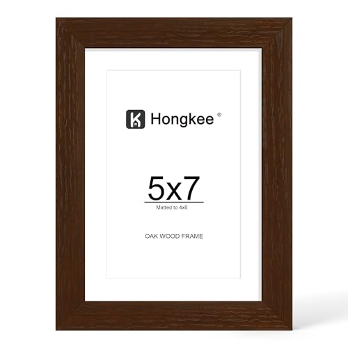 Hongkee 5x7 Oak Wood Picture Frame, Display Photos 4 x 6 with Mat or 5 x 7 without Mat - Tempered Glass Cover, Horizontal and Vertical Display for Wall or Tabletop (Walnut, Set of 1) - color: Walnut, size: 5X7 in