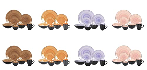 Stoneware Sonoma 56pc Dinnerware Set, Black + Speckled Spin Wash, Mixed Colors of Mocha, Spice, Cobalt and Rose - color: Mix-C