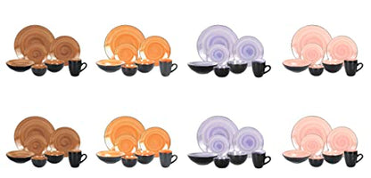 Stoneware Sonoma 56pc Dinnerware Set, Black + Speckled Spin Wash, Mixed Colors of Mocha, Spice, Cobalt and Rose - color: Mix-C