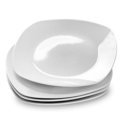 fMBB Ceramic White Dinner Plates Set of 4, Porcelain Square 7.5 inch Dessert Dishes, Serving Flat Plates Salad Dishes - Scratch Resistant, Dishwasher, Microwave, Oven Safe - color: Square7.5"