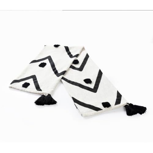 50" X 60" Black and White Woven Cotton Chevron Throw Blanket with Tassels