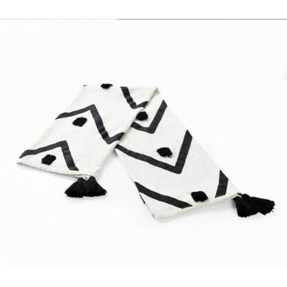 50" X 60" Black and White Woven Cotton Chevron Throw Blanket with Tassels