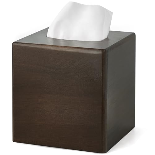 Mkono Tissue Box Cover Square, Rustic Wood Open-Bottom Holder, Dark Brown | Decorative Tissue Holder, Modern Farmhouse Decor, Desk Organizer, Bedroom Guest Room Bathroom living Room Office Dorm - color: Dark Brown