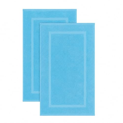SALBAKOS 2-Piece 100% Turkish Cotton Bath Mat Towel, 20x34 inch, Aqua | Bathroom Floor Towels, Thick Soft Most Absorbent Quick-Dry Durable Large Size Foot Rug, Premium Hotel Quality Made in Turkey - color: Aqua, size: 2 Bath Mats