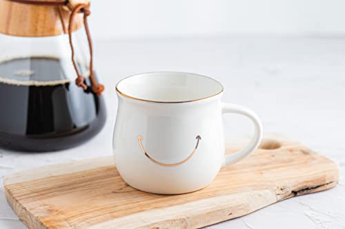 Elegant Gold-Accented Smiley Face Ceramic Mug - 13 Oz, Unique & Thoughtful Gift for Coffee Lovers, Eco-Friendly, Durable - Ideal for Home or Office - color: White