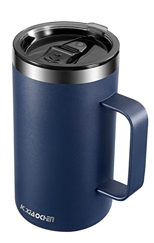 KXIAOCHEN 20 oz Insulated Coffee Mug, Coffee Cup with Lid and Wide Handle | 18/8 stainless steel, 6+ hours hot or 12+ hours cold, wide mouth, no-sweat exterior, for office, work, home and camping - color: A1.Navy blue, size: 20 ounces (1 pack)