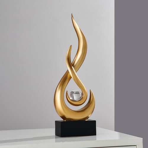 FJS Gold Abstract Flame Sculpture for Living Room Coffee Table Decor | Modern Gold Sculpture Decor For Living Room, Shelf, Dinins Table Centerpiece, Office Desk, 11.8"H Minimalist Hone Accent - color: A - 11.8"h Gold