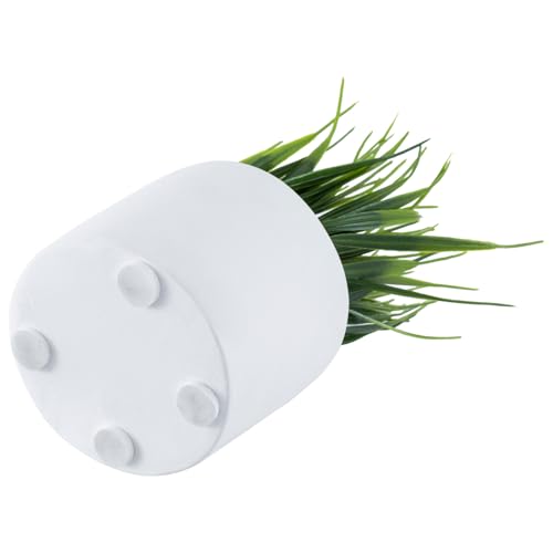 MyGift Artificial Grass Plants in Modern Cylindrical White Cement Pots, Decorative Faux Greenery Plant in Tabletop Planter, Set of 2 - color: White (Round)