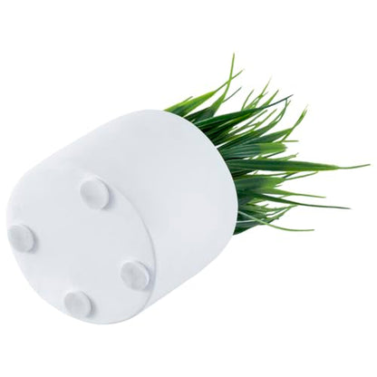 MyGift Artificial Grass Plants in Modern Cylindrical White Cement Pots, Decorative Faux Greenery Plant in Tabletop Planter, Set of 2 - color: White (Round)