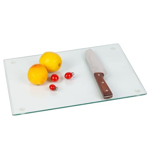 Murrey Home Glass Cutting Board for Kitchen Counter, Tempered Glass Chopping Boards Dishwasher Safe, Small Clear Countertop Tray, Scratch Resistant, Heat Resistant, Non Toxic, Clear, 12"x8" - color: Smooth Clear, size: 11.8"L x 7.9"W