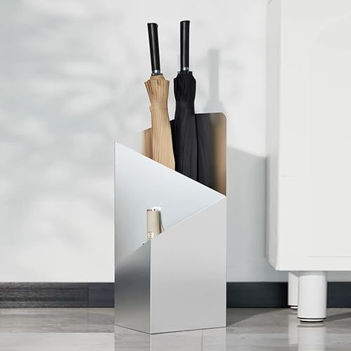 SEIFE Modern Geometric Metal Umbrella Stand for Entryway, Freestanding Umbrella Holder with Water Tray, Decorative Indoor Umbrella Storage Rack(Silver) - color: Silver