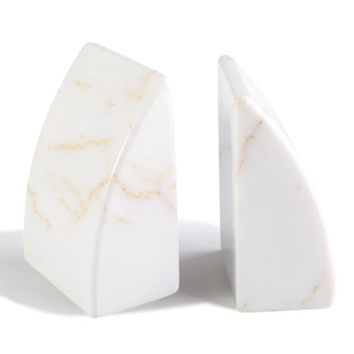 Marble Bookends for Shelves, Large Bookends for Heavy Books, Natural Stone Book Stopper for Books CD Movies, Aesthetic Decorative Book Ends (Golden Calacatta) - color: Sail-golden Calacatta