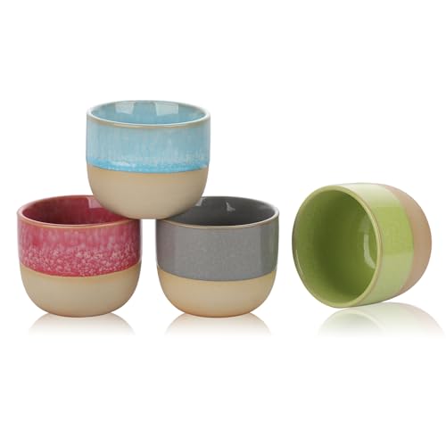 VanEnjoy Espresso Cups Set of 4 Stackable Coffee Mugs Colorful Unique Ceramic Glazed Demitasse Espresso Cups 4 Colors Ceramic Espresso Mugs 5oz Espresso Cups for Tea Coffee - color: 4 colors