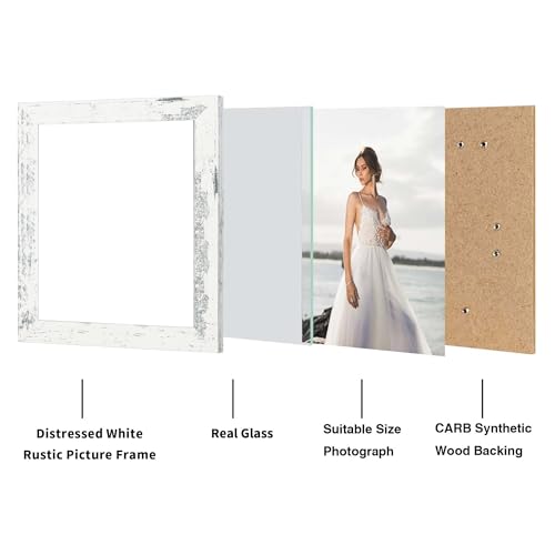 iRahmen 8x10 Picture Frame Set of 4, High Definition Glass Distressed White Frame, 8 x 10 Wood Photo Frames for Tabletop Display and Wall Mounting - color: Distressed White, size: 8X10