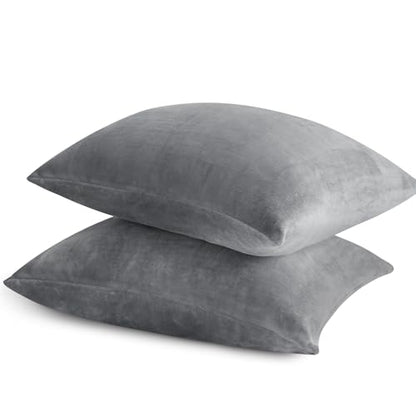 BEDELITE Flannel Pillowcases Standard Set of 2, Gray, 20x26 Inches | Super Cozy Fuzzy Velvet Pillow Shams with Zipper Closure, Soft Fleece Pillowcases for Bedroom, Sofa, Couch, All-Season Use - color: Gray, size: 26" x 20" (Pack of 2)