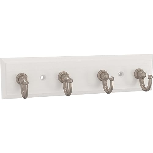 Franklin Brass Key Tidy (1-Pack) Pure White Holder 7' Wall Mount Small Item Rack 4 Hooks for Wall, Hallway, Entry Keychain Rail Organizer B46711K-PMN-R - color: Pure White & Nickel, size: 7 Inch