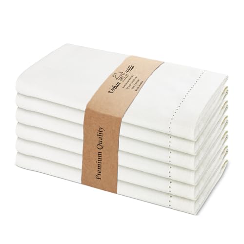 Urban Villa Hemstitch Cloth Dinner Napkins Cotton 20”x20” (Set of 6)- Ivory - color: 004 Ivory Hemstitch, size: 20" x 20" (Set of 6)