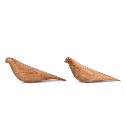 Statues Acacia Wood Bird Set of 2 – Handcrafted Bird Sculptures for Home Décor, Modern Decorative Ornaments for Living Room, Bathroom, Office (10.5" x 2.75" x 4")