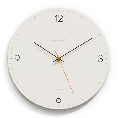 mooas Flatwood Wall Clock,12" Non-Ticking Sweep Movement (Simple Cream) | Decorative Battery Operated Wall Clock for Home Living Room Kitchen Bedroom Office School - color: Simple Cream
