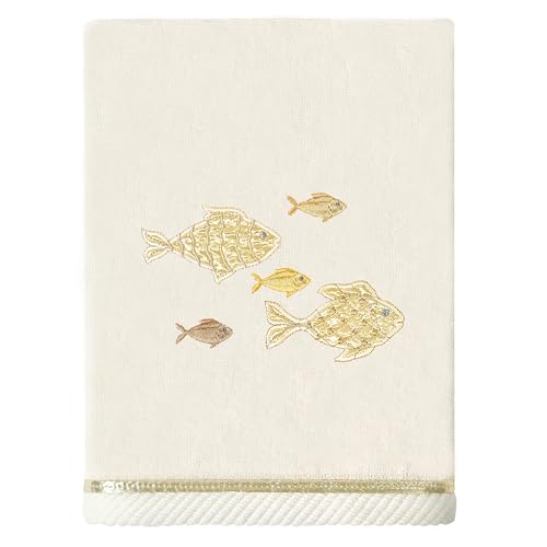 Treasure 4-Piece Premium Towel Set, Sparkling Applique Fish, Ultra Plush Turkish Cotton, Durable, Perfect for Bathroom, 2 Bath 2 Hand Towels, Beige - color: Beige, size: 2 Pcs Bath 2 Pcs Hand Towel