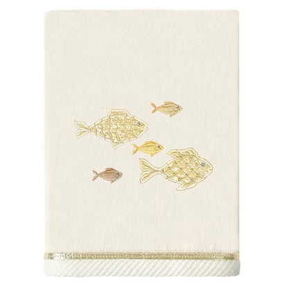 Treasure 4-Piece Premium Towel Set, Sparkling Applique Fish, Ultra Plush Turkish Cotton, Durable, Perfect for Bathroom, 2 Bath 2 Hand Towels, Beige - color: Beige, size: 2 Pcs Bath 2 Pcs Hand Towel
