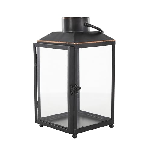 Deco 79 Metal Modern Candle Lantern with Gold Accents, 8" x 7" x 14", Black - size: 8" x 7" x 14