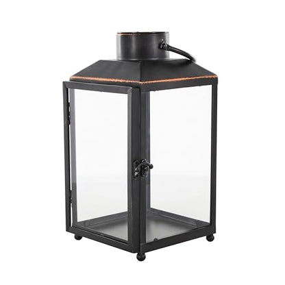 Deco 79 Metal Modern Candle Lantern with Gold Accents, 8" x 7" x 14", Black - size: 8" x 7" x 14