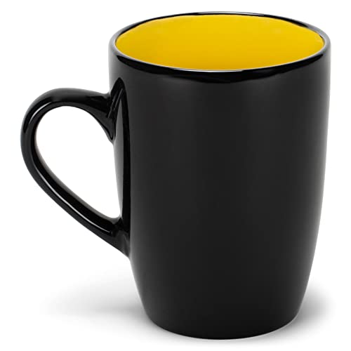 Elanze Designs Color Pop Yellow Black Exterior 16 ounce Glossy Ceramic Mugs Matching Set of 4 - color: Yellow