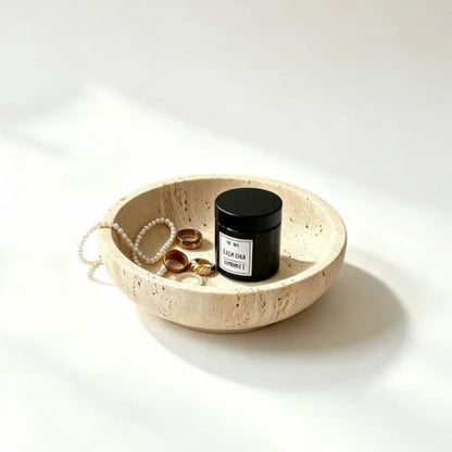 WILD WORKS Natural Travertine Bowl, 6"Stone Decorative Bowls, Catchall Tray