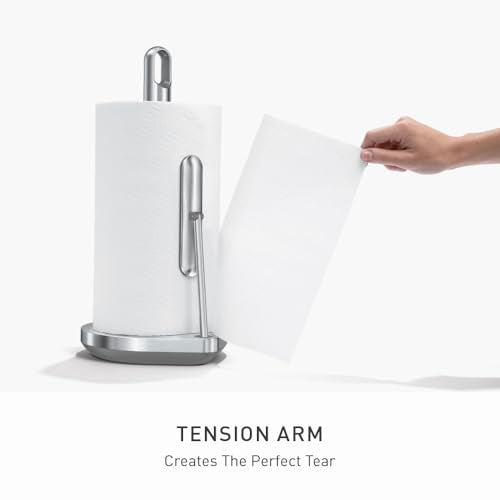 simplehuman Tension Arm Countertop Paper Towel Holder, Easy One-Handed Tear, Standing Weighted Base with Finger Loop, Heavy Duty, Brushed Stainless Steel - color: Brushed Stainless Steel